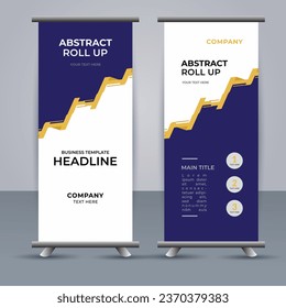 creative modern vector business roll up banner with abstract deep blue and orange shapes