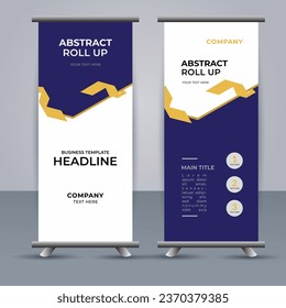 creative modern vector business roll up banner with abstract deep blue and orange shapes