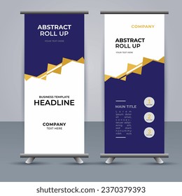 creative modern vector business roll up banner with abstract deep blue and orange shapes