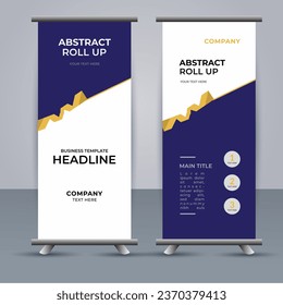 creative modern vector business roll up banner with abstract deep blue and orange shapes