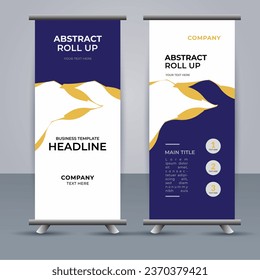 creative modern vector business roll up banner with abstract deep blue and orange shapes