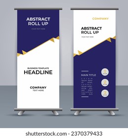 creative modern vector business roll up banner with abstract deep blue and orange shapes