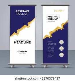 creative modern vector business roll up banner with abstract deep blue and orange shapes