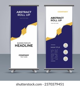 creative modern vector business roll up banner with abstract deep blue and orange shapes
