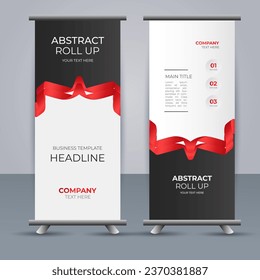 creative modern vector business roll up banner with red ribbon