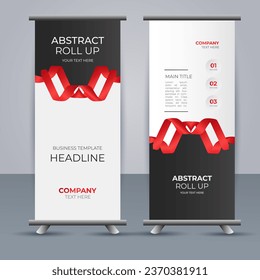 creative modern vector business roll up banner with red ribbon