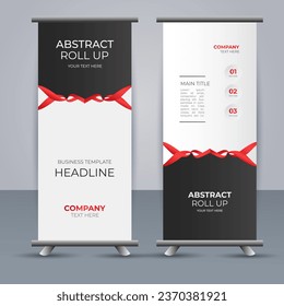 creative modern vector business roll up banner with red ribbon