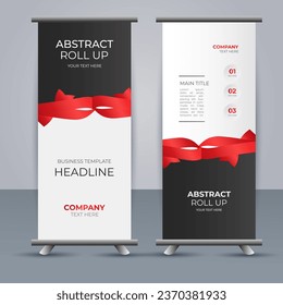 creative modern vector business roll up banner with red ribbon