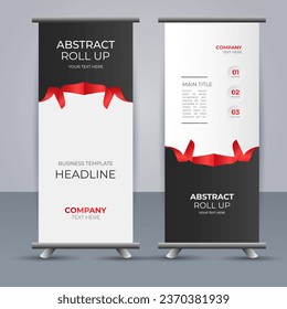 creative modern vector business roll up banner with red ribbon