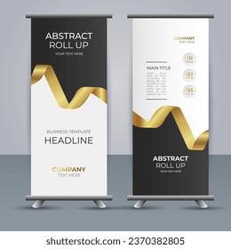 creative modern vector business roll up banner with golden ribbon