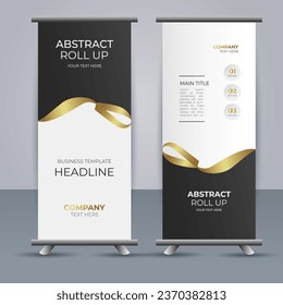 creative modern vector business roll up banner with golden ribbon