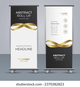 creative modern vector business roll up banner with golden ribbon
