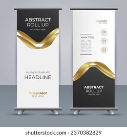 creative modern vector business roll up banner with golden ribbon