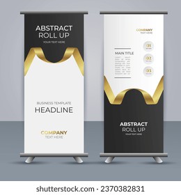 creative modern vector business roll up banner with golden ribbon