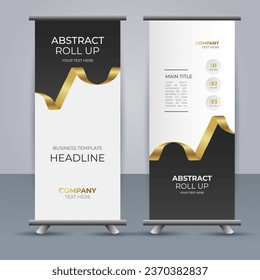 creative modern vector business roll up banner with golden ribbon