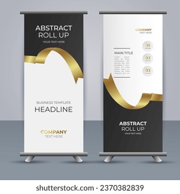 creative modern vector business roll up banner with golden ribbon