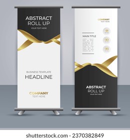 creative modern vector business roll up banner with golden ribbon
