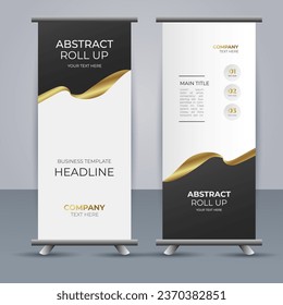 creative modern vector business roll up banner with golden ribbon