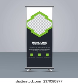 creative modern vector business roll up banner with green and black shapes