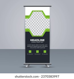 creative modern vector business roll up banner with green and black shapes