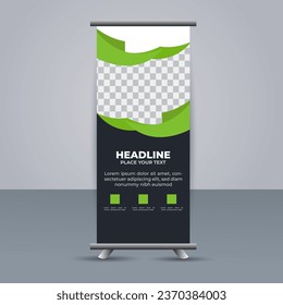 creative modern vector business roll up banner with green and black shapes