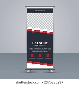 creative modern vector business roll up banner with red and black shapes