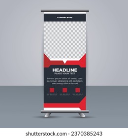 creative modern vector business roll up banner with red and black shapes