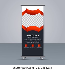creative modern vector business roll up banner with red and black shapes