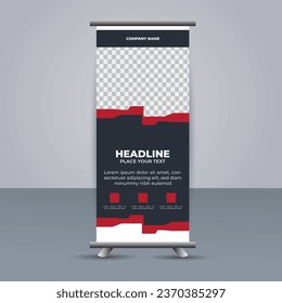 creative modern vector business roll up banner with red and black shapes
