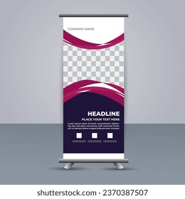 creative modern vector business roll up banner with purple shapes