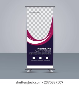 creative modern vector business roll up banner with purple shapes