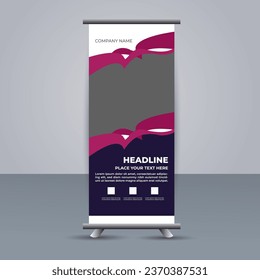 creative modern vector business roll up banner with purple shapes