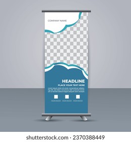 creative modern vector business roll up banner with blue shapes