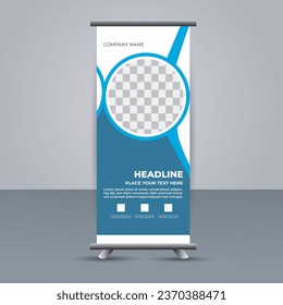 creative modern vector business roll up banner with blue shapes