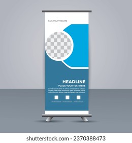 creative modern vector business roll up banner with blue shapes