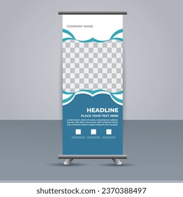 pancarta vectorial moderno creativo de bobina de negocio con formas azules