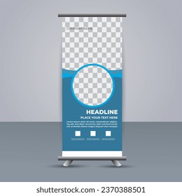creative modern vector business roll up banner with blue shapes