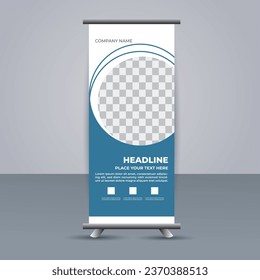 creative modern vector business roll up banner with blue shapes