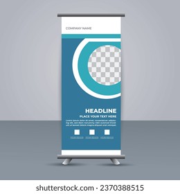 creative modern vector business roll up banner with blue shapes