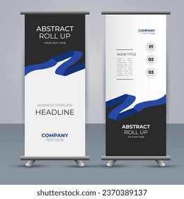 creative modern vector business roll up banner with abstract blue and black shapes