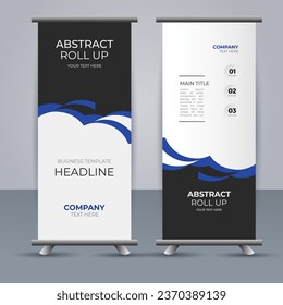 creative modern vector business roll up banner with abstract blue and black shapes