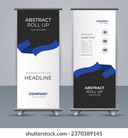 creative modern vector business roll up banner with abstract blue and black shapes