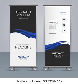 creative modern vector business roll up banner with abstract blue and black shapes
