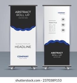 creative modern vector business roll up banner with abstract blue and black shapes