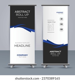 creative modern vector business roll up banner with abstract blue and black shapes