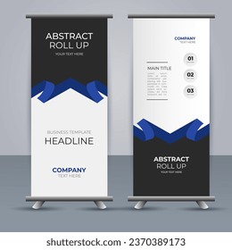 creative modern vector business roll up banner with abstract blue and black shapes