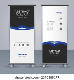 creative modern vector business roll up banner with abstract blue and black shapes