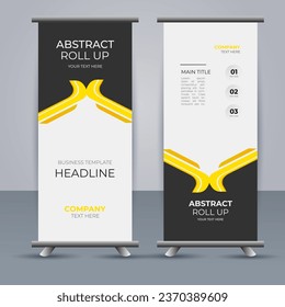 creative modern vector business roll up banner with abstract yellow and black shapes