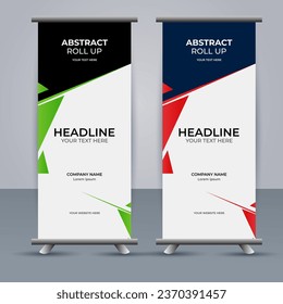 creative modern vector business roll up banner with abstract green and red shapes