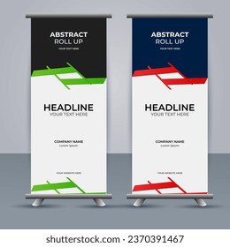 creative modern vector business roll up banner with abstract green and red shapes